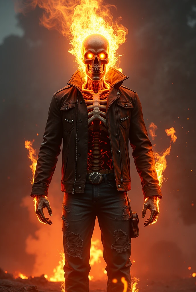 ((best quality)), ((masterpiece)), ((realistic)), (detailed), ((man with skull instead of a head)), ((long black hair)), (wearing the black leather jacket),  ((glowing eyes)), flames, (metalhead, rock and roll), detailed digital art, trending on artstation, concept art, unreal engine, hyper detailed, volumetric light, moody cinematic epic concept art, realistic matte painting, insanely detailed, , ((masterpiece)), absurdres, HDR