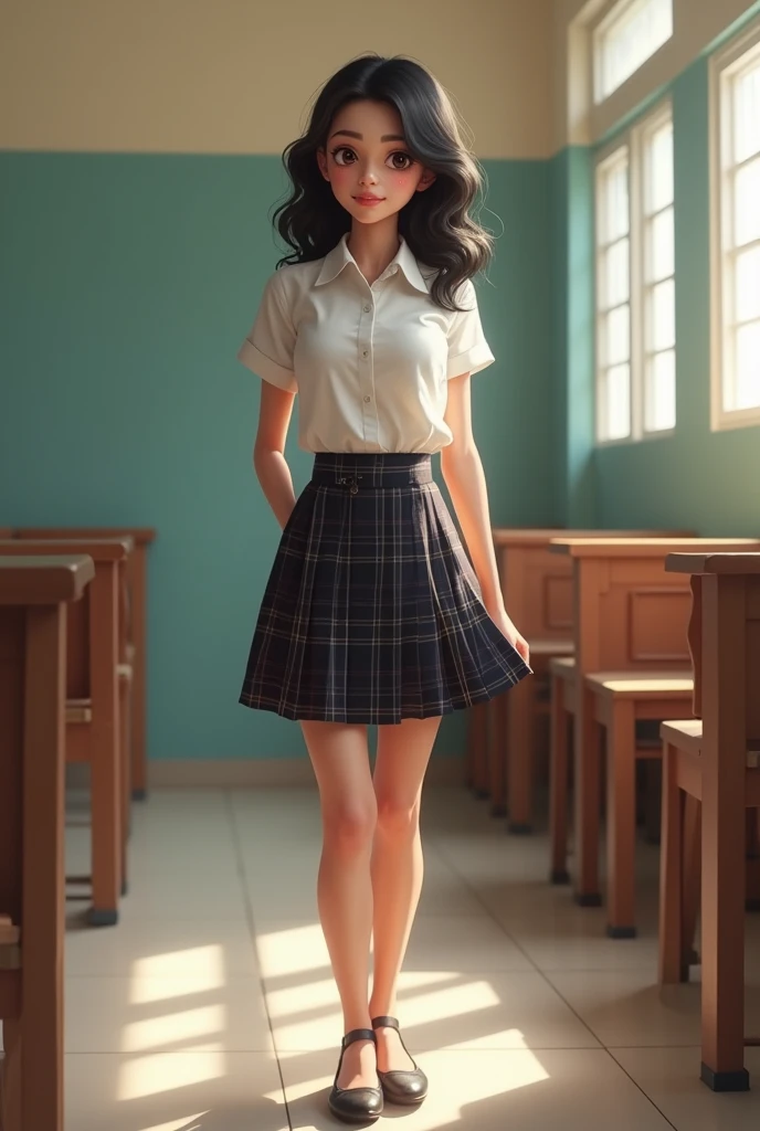 masterpiece,best quality,delicate face,(pretty girl),coat,shirt,skirt,pantyhose,interior,teacher,classroom,chalkboard,smile,glasses,perfect figure,Slim figure,(black hair),big breasts,huge breasts,chest tightness,backlight,((delicate facial features)),delicate hairstyle,super fine,attention to facial details,((extreme details)),masterpiece,perfect,first-class,highlights,bright and colorful tones,3D,high resolution,1 girl,gorgeously dressed,transparent,(sweater:1.3),tutuhh,white pantyhose,grey dress,