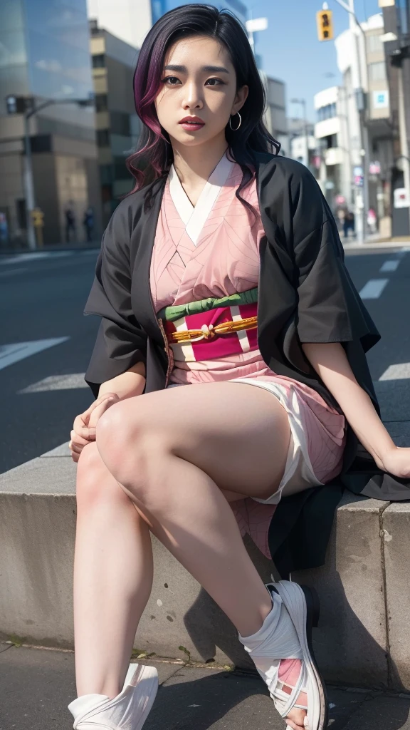   Cute Japanese Women  , ( legs、Sit with your knees up、 show off your crotch ), ( very cute face ), White moisturized skin,  Looking at Camera , Melancholic expression, small breasts、
break,
Idol,
break,
(Wear a cute kimono: 1.3), ( Highly Exposing Kimonos ), Very large earrings, Short length,
break,
(Combat pose: 1.3),
break,
(Long Hair), ( Pink Hair: 1.2), ( wavy hair), ( gradation hair: 1.3), (Red tips),
break,
(Realistic: 1.3), masterpiece, perfect lighting, ( ultra high resolution), (8k), ( high definition: 1.4), (do), (whole body: 1.4), (Symmetric: 1.2), (One Shot),
break,
(Shibuya Ward, Japan: 1.2),
break,
( showed Demon Slayer: 1.4),
break,
(Imada Mio: 1.4), sitting with legs open 、 show off your white panties、