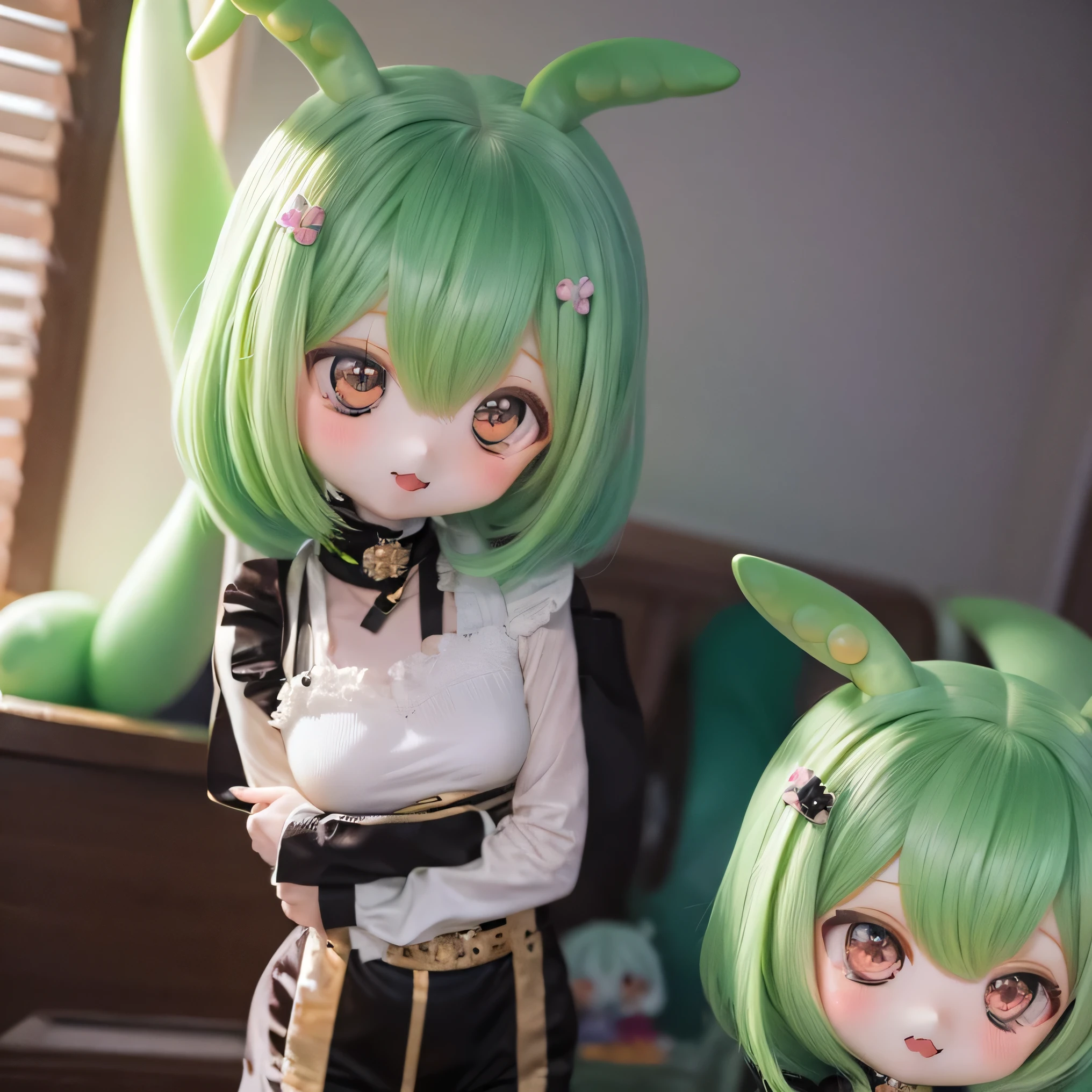   Green-haired Zundaman in cute pose(((((Chibi)))))play、(((Mother and daughter)))