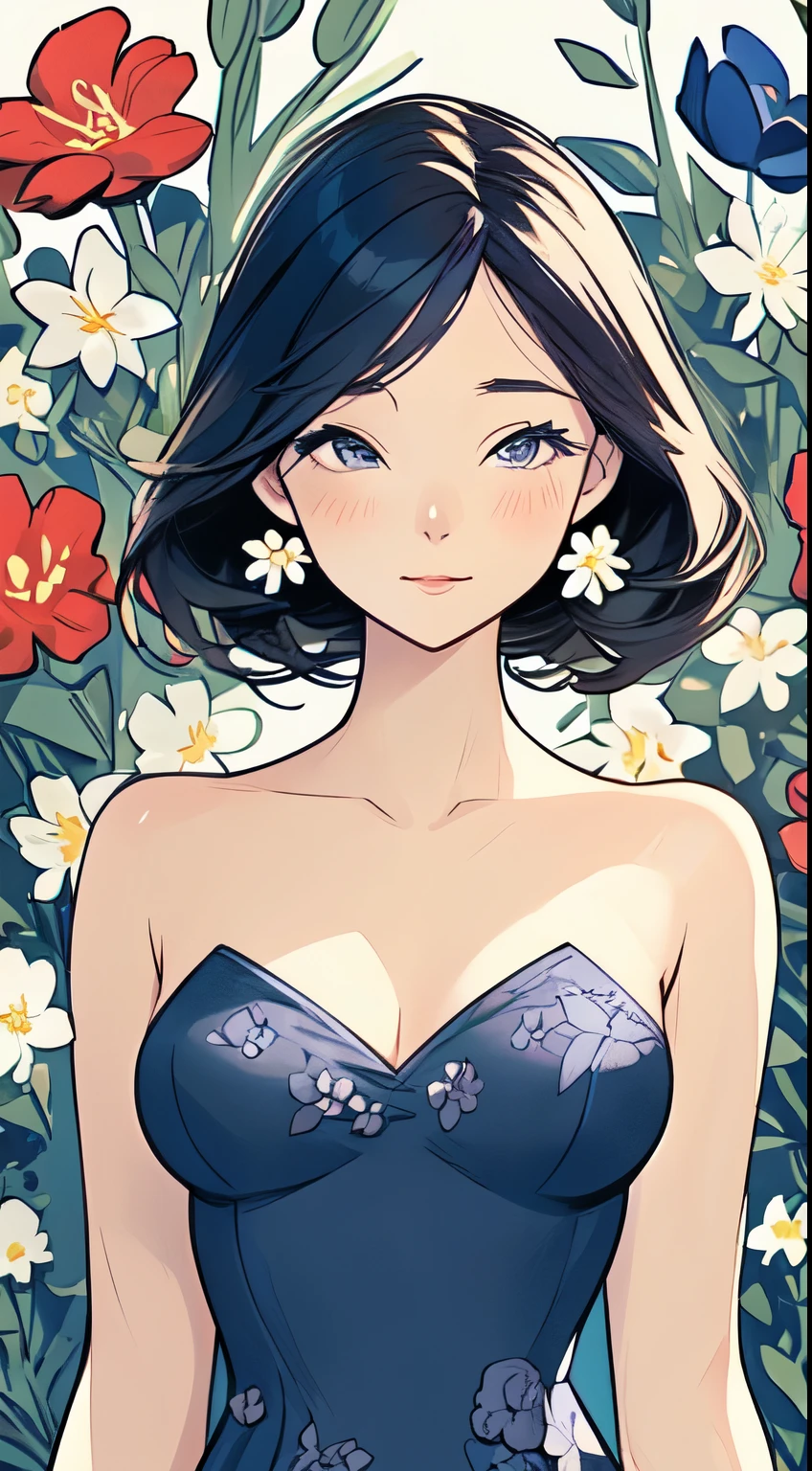 Anime girl in a blue dress surrounded by flowers - SeaArt AI