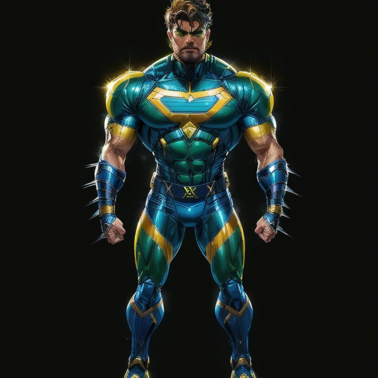 a close up of a man in a green and yellow costume, Captain Brazil, puerto rican super hero, karl urban as wolverine, x-man costume, superhero body, comic book character, the strongest superhero, yellow x-man costume, snake human hybrid, damian kryzwonos, henry cavill as wolverine, maxwell boas, bodybuilder superhero bikini, marvel superhero