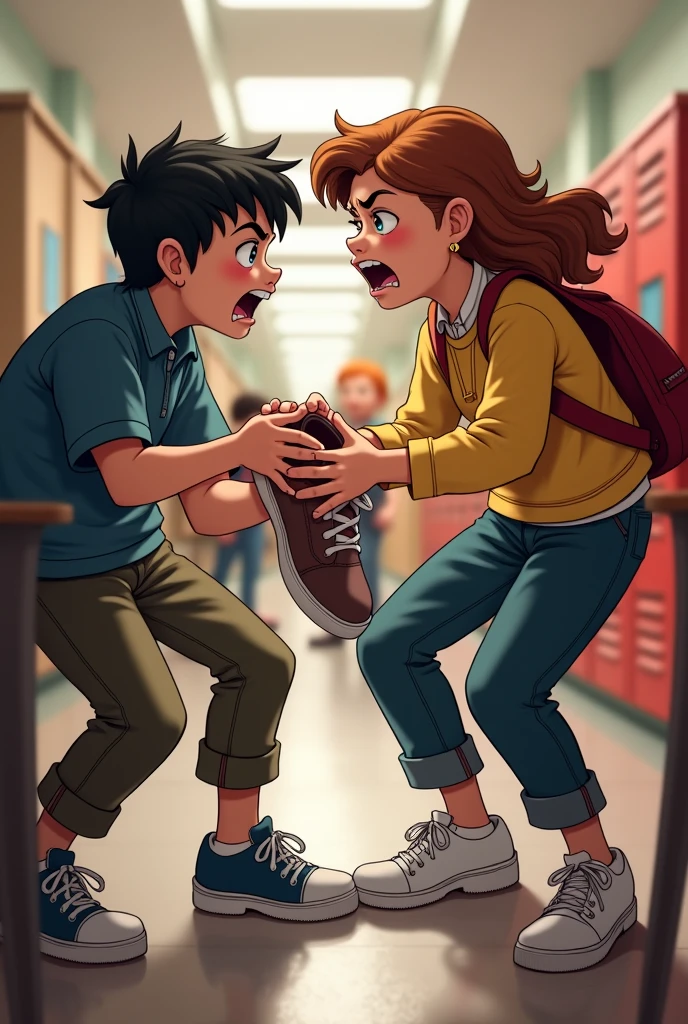 draw a young man with long hair bumping into someone in the hallway
(with Japanese manga features)