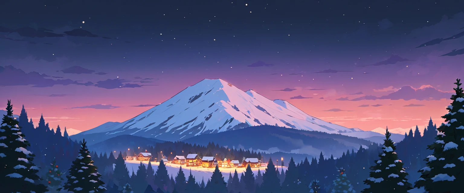 Christmas vibes ultrawide ,cozy ,lofi ,landscape ,forest ,mountain