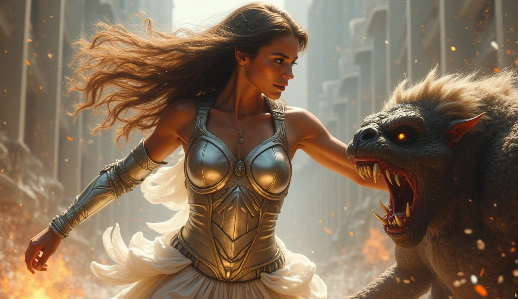 there is a woman standing in front of a statue of a dragon, movie still of the alien girl, eve online movie still, sci-fi cinematic movie still, frame from prometheus movie, sci-fi movie still, from a 2 0 1 9 sci fi 8 k movie, sci - fi film still, scene from prometheus movie, still from a music video --auto --s2
