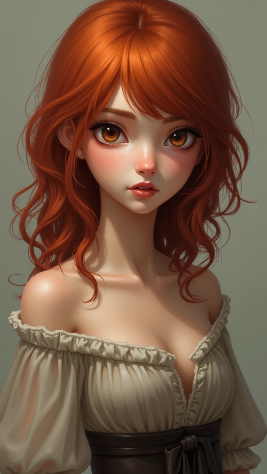 1 girl, , dark red hair, dark brown eyes, naked, photorealistic, extremely detailed, hyper realistic skin, beautiful detailed face, beautiful detailed eyes, beautiful detailed lips, extremely detailed facial features, highly detailed skin texture, intricate details, lifelike, incredible realism, porcelain skin, delicate features, perfect proportions, flawless complexion, cinematic lighting, dramatic lighting, natural lighting, soft lighting, volumetric lighting, chiaroscuro, dramatic shadows, depth of field, beautiful bokeh background, ethereal, angelic, pure, innocent, vulnerable, sensitive, emotional, serene, contemplative, pensive, nipple showing, no pants , , so young girl,
