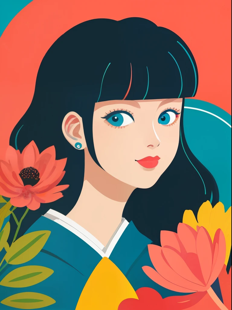 portraitures、Japanese style、80Shojo manga style of the era、Abstract painting、harajuku fashion、Modern fashion、Big eyes、Maste Piece, Best Quality,portraitures、smile on face、Showa Retro、a poster、flower background、
paint,Illustration,retro、Vector art、Flat Paint、
style2,Solo,Simple background,Haut du corps、Geometry Pavilion、Minimum style、
a cartoon illustration of a lady ina yellow shirt over art by mrs butterfly, in the style of grunge beauty, sandara tang, mixed patterns, text and emoji installations, Close up, charming character illustrations, folkloric