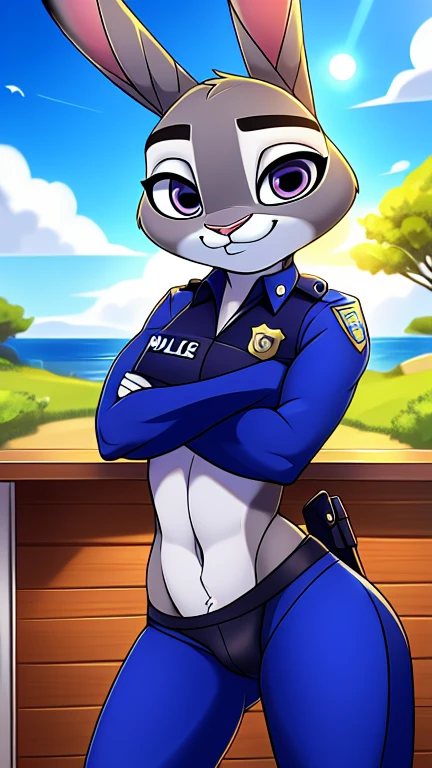  Create an illustration of Judy Hopps with a predatory expression, sexy (sexy:1,3), and determined,  with bright eyes and a sinuous smile ."
- " Draw Judy Hopps  (18+:1,3),  with a toned body and a confident posture ,  wearing a very tight police costume that reveals parts of her body, sexy and revealing , with a look over the shoulders ,  that challenges and seduces at the same time ."