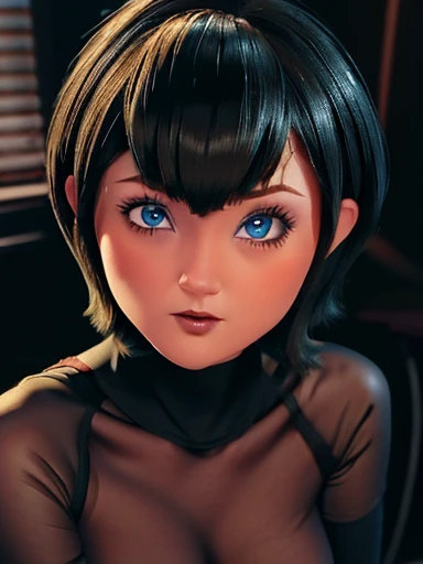 cute girl,  blue eyes  , short hair  , bobcut, maquillaje oscuro cara linda mirando al espectador grandes  blue eyes ,  Big boobs , NSFW 