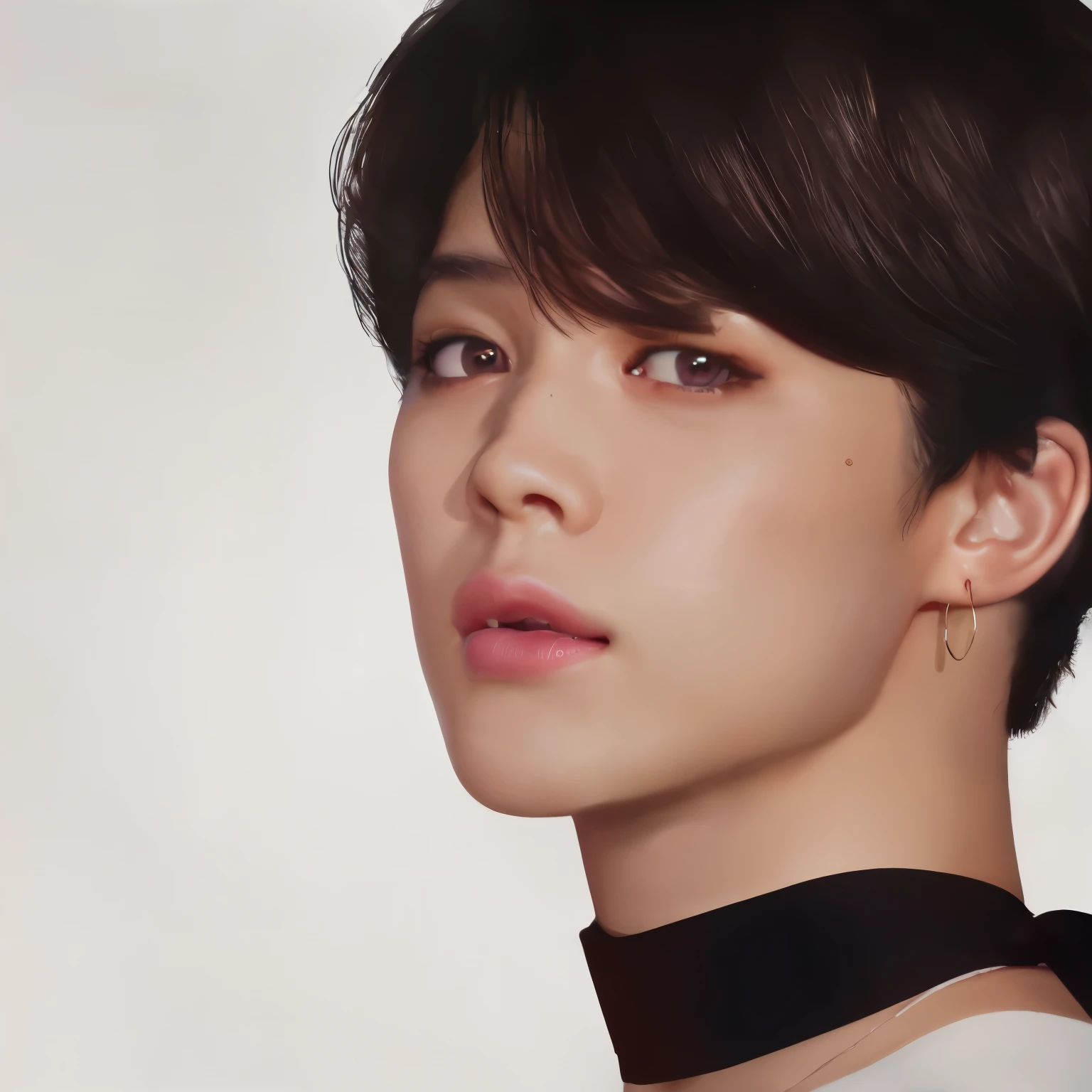 A close-up of a person with a black collar and white shirt, jimin\the full lips, jimin, jimin\the greek nose, park jimin, accurate jimin face, inspirado en Yanjun Cheng, kpop idol portrait, jimin\ his right eyelid is swollen , [ Artedigital 4K ]!!,  photorealistic !!!!!!! art style, ultra realistic portrait