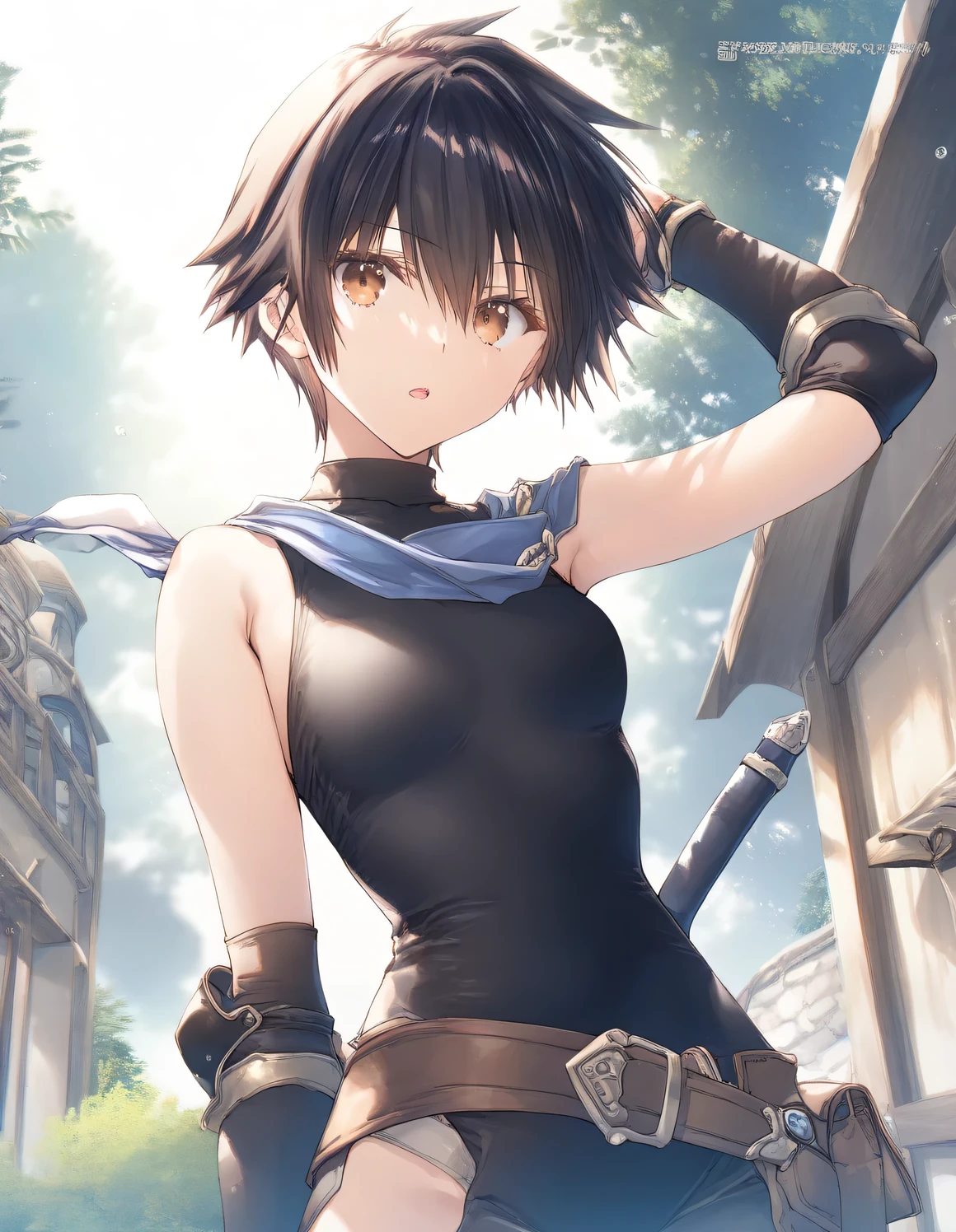 1girl, tomboy, ****** female, small breasts, beautiful detailed eyes,  open mouth, outdoors,wind, fantasy, game CG, break,((artist:mitsumi_misato)),(artist:fujiyama),(artist:suzumori),(masterpiece), (best quality), (ultra-detailed), very aesthetic, newest, beauty illustration,super detailed skin, (masterpiece), (best quality), (ultra-detailed), very aesthetic lighting,newest ,hi res,absurd_res,2023,shaded,digital media (artwork), realistic lighting, 4k, 8k, 