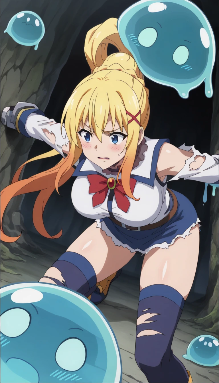 (Best Quality, masutepiece), 1girl in, Lucy Heartphilia, blonde  hair, length hair, large full breasts, white  shirt, Sleeveless, a belt, a blue skirt,Wearing sweat、(opened breast:1.1), agony、(((Tears flow, Crying in frustration)), (BDSM), contempt, muscle, large boob,lotion, 独奏、Spread your legs、Crab crotch、Lusting、hard breathing、Sex Expressions、a large amount of cloudy liquid drips from the genitals、(((masturbation、plunging the vibrator into the genitals yourself)))srestrained, ((straddling the iron bar)),(tied perfectly by chain), Restraint, Slave, collars, contempt, (Chained), ((Chains digging into the crotch)), Squirting, Breast milk, Lusting、hard breathing、Sex Expressions、a large amount of cloudy liquid drips from the genitals、Drill Vibe、The machine is violently moving the genitals in and out、the presence of vibrators on the genitals,,,Drill Vibe Machine