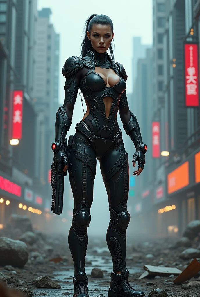 Walking down the street was a woman in a black latex suit, cyberpunk art inspired by Ayami Kojima, trending on CGSociety, Digital art, cyberpunk glossy latex suit, female cyberpunk anime girl, cyberpunk anime girl, an oppai cyberpunk, Cyberpunk girl, Cyborg girl, female cyberpunk, perfect anime cyborg woman, anime cyberpunk, perfect android girl, cyber suit, at cyberpunk city，Super big breasts，exposed。