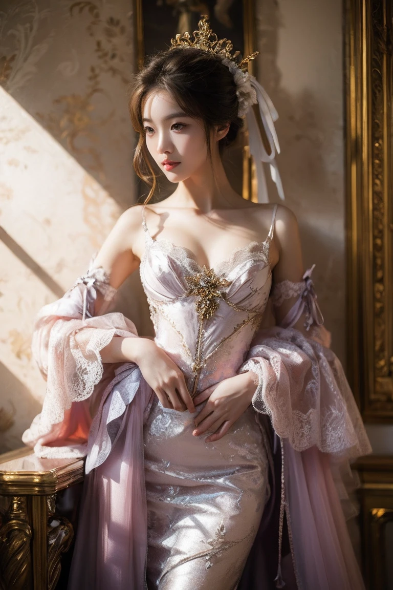 Realistic Photography, Beautiful Cute Korean Female , Rococo Dress