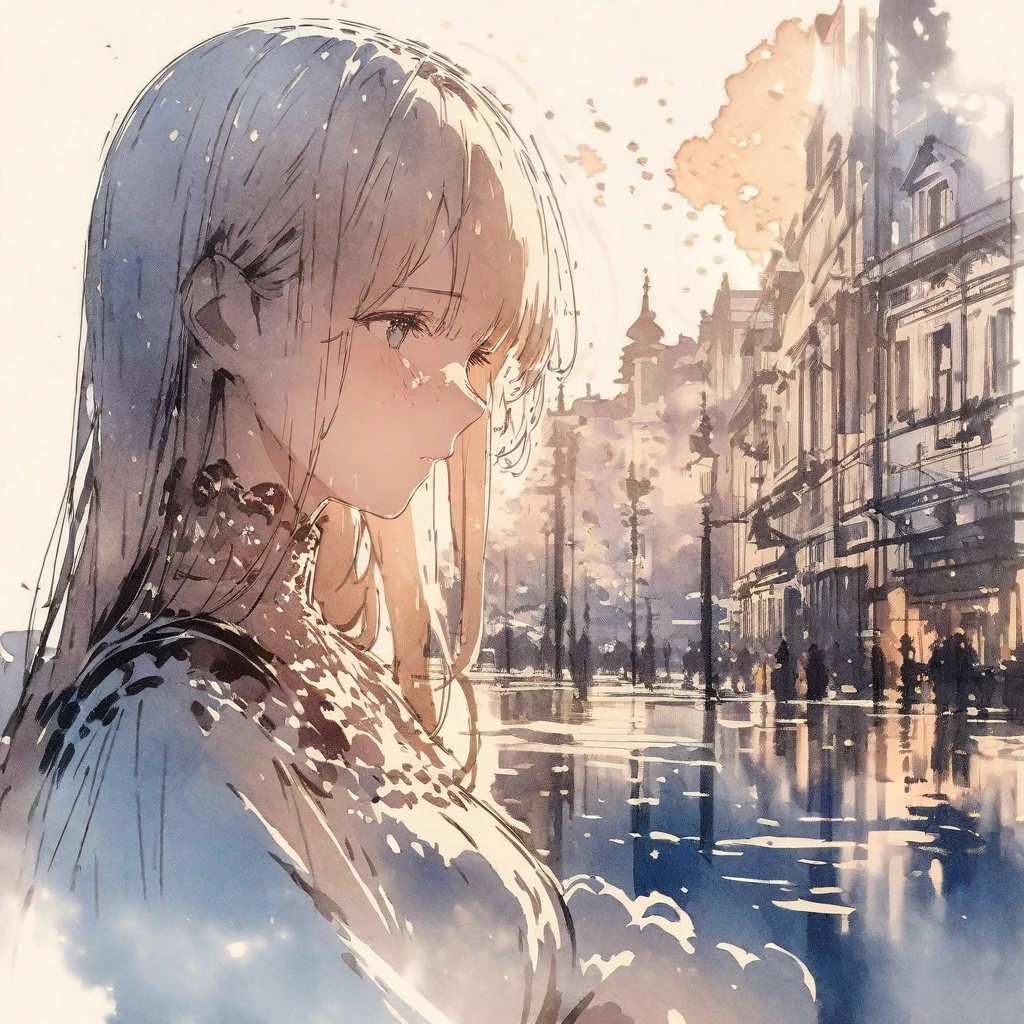 ((sketch:1.5)), ((watercolor:1)), Double Exposure of a Beautiful and Delicate Woman (The face is clear and perfect)image，Background、 Perfect Ultra Detailed Victorian Scenery , beautiful, beautiful笑顔, complicated illustration,  Artwork Concept Artwork, break,(Being polite is the secret to not getting tired),