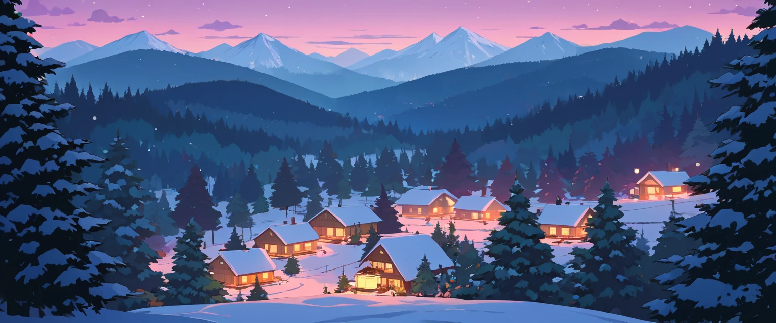 Christmas vibes ultrawide ,cozy ,lofi ,landscape ,forest ,mountain