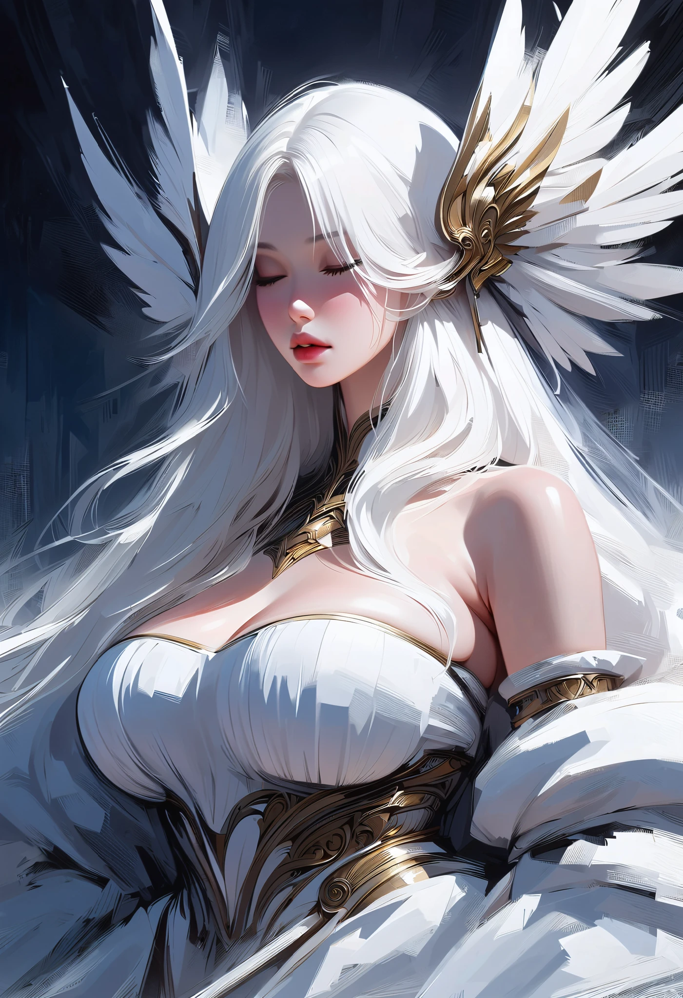 (masterpiece、Highest quality、Highest quality、Official Art、Beautiful and aesthetic:1.2)、(One Girl)、Very detailed、(Fractal Art:1.3)、colorful、Best details, (nine tailed fox:1.2), 9 White, Black fox ears, Japanese God々Inspired by fox, The transparent clothing of a fantastical warrior of the sky, Elaborately decorated with gold, Fantasy Japan Background, A kind smile, Super sexy, Big Breasts, anatomicaly, Big hips and beautiful wrists, Soft look, Laughter, Silver Hair, Wave, Look forward, Hair is spreading
