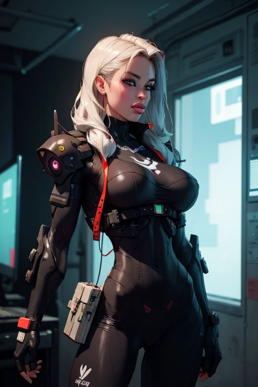 1girl,Future technology clothing,(White latex tights:1.3),(Luminous array lights on clothes),Soft light,Mechanical belt,(high-tech weapon:1.3),Future technology hair bundle,Android,Super Soldier,dynamic poses,shooting,Holographic screen background,Super stunning graphics,super wide shot,best quality,masterpiece,8k,Unreal 5 rendering,High chiaroscuro,