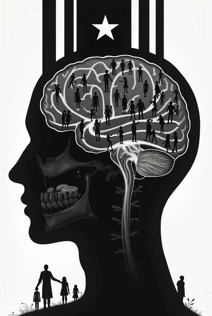 Brain with texture of naked bodies, bodies of people forming a brain