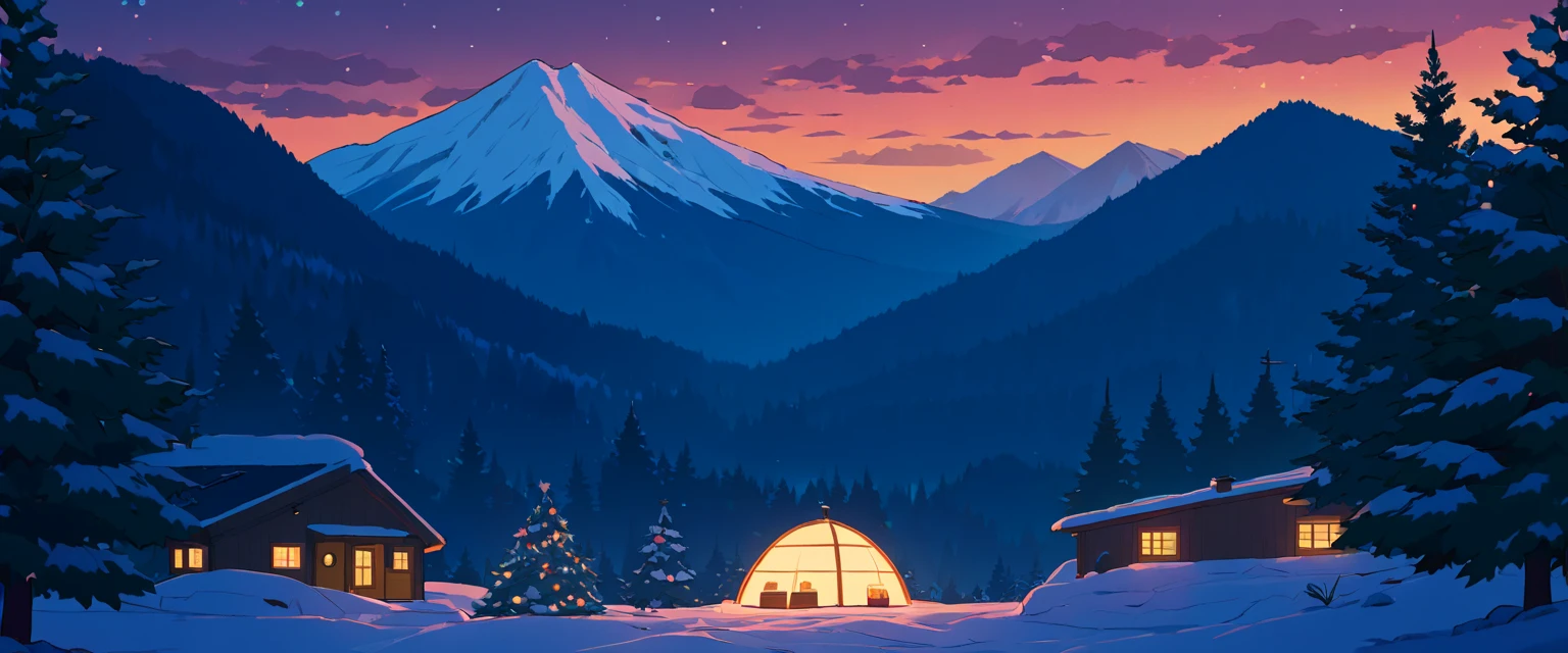 Christmas vibes ultrawide ,cozy ,lofi ,landscape ,forest ,mountain