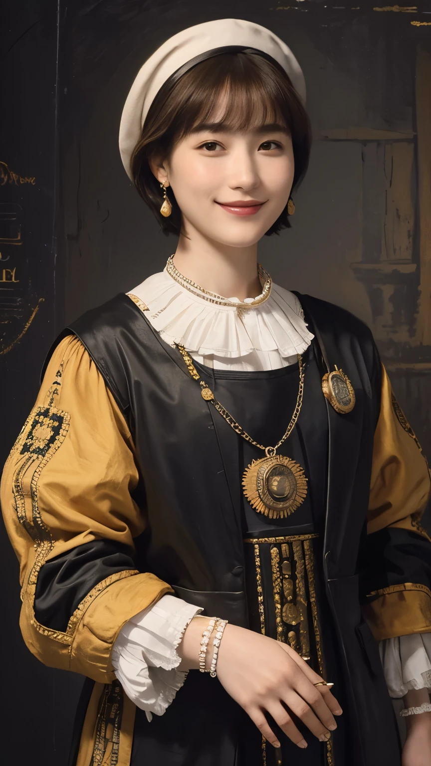 Arafed woman in a black and gold dress and a white hat - SeaArt AI