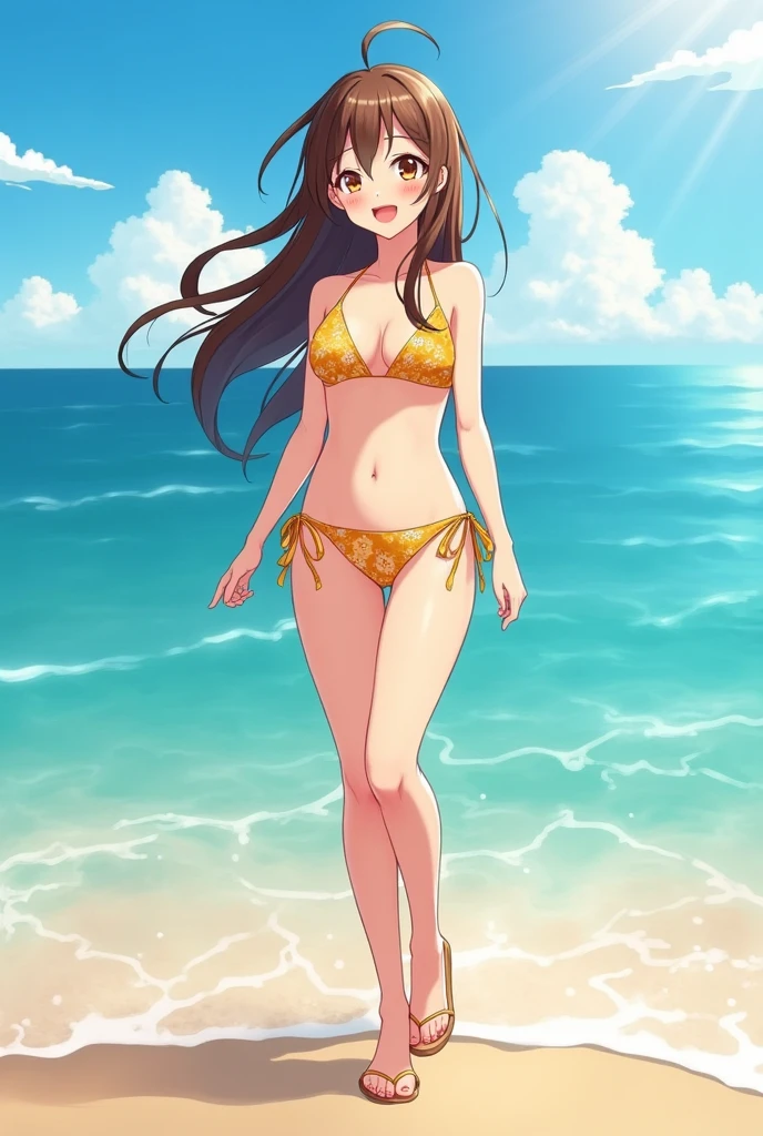 (best quality,8k,highres,masterpiece:1.2),ultra-detailed,(realistic:1.37),anime style,beach,bikini,girl with a playful smile,jumping high,shy smile,:d,sunlight