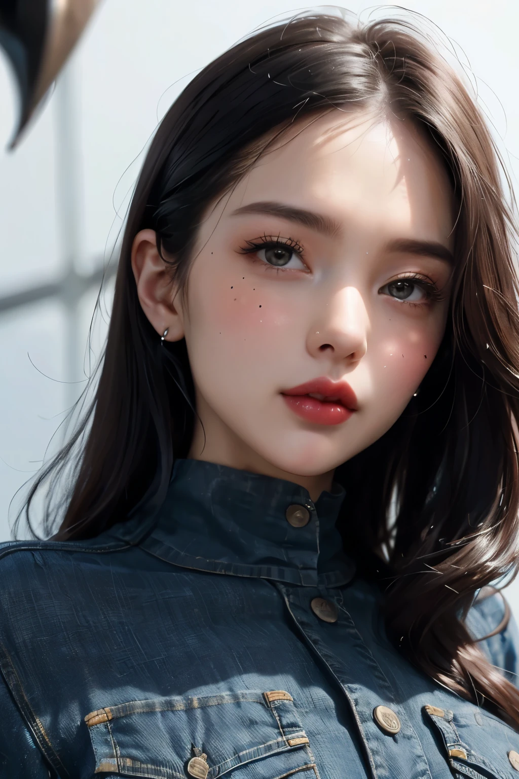 ((best quality)), ((masterpiece)), (ultra details), 

1girl, cute face, k-pop idle New Jeans, IVE, red lip, sad face, looking at me, looking at viewer,


water drops dripping, rainy, getting hit by the rain

close-up, ultra close up, (head shot:1.2), head shot, shot from below, at very close range, from point-blank range, face shot, breast shot,

((background black))