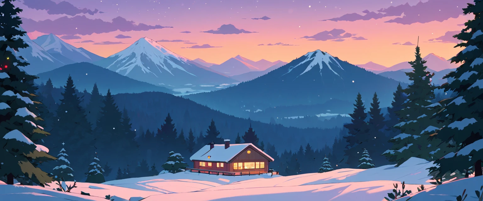 Christmas vibes ultrawide ,cozy ,lofi ,landscape ,forest ,mountain