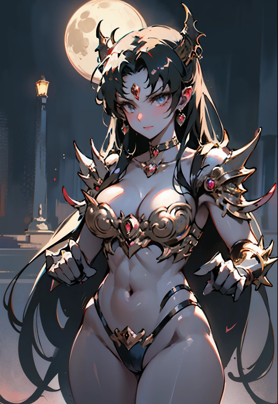 Prompt: Beautiful Alluring Ornate female gothic Knight sailormoon, Bare Skin, Athletic Well Toned Body, Elegant Form, gothick black make up, spiked choker, outside a temple at nighttimi, fullmoon, Spikes, metal armor bikini, Beautiful Face, Ominous Gothic Theme, Fiverr Dnd Character, Octane Render, Digital Art, Extreme Detail, 4k, Ultra Hd, Polished, Beautiful, Hyperdetailed, Intricate, Elaborate, Meticulous, Photorealistic, Sharp Focus, Wlop, Character Design, Unreal Engine, 3d Rendered, Volumetric Lighting, Reflections, Glossy, Digital Illustration, Sensual Pose, Suggestive Pose, Lewd, Full Body Shot, anatomically correct 💖❤💕💋❣