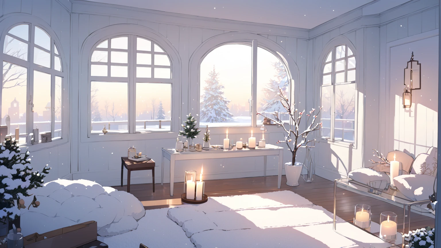  fashionable,Cute Room Background, simple,window,warm,An aroma candle is placed, bright ,winter, Calm 