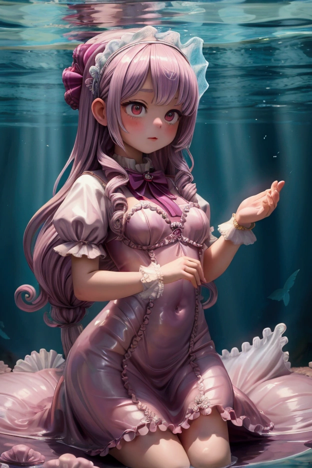 (Desert Abyss)
1girl bangs White Lace shoulders flax，Heavy cotton，刺绣丝绸
cleavage cutout
closed eyes
crescent
crescent facial mark
double bun
浅粉  Lace dress
facial mark
facing viewer
forehead mark
White Lace
﻿
飘逸 long hair
mini breasts
parted bangs
partially submerged
pink hair
red hair
solo
very long hair
wading
water，，Degenerator 