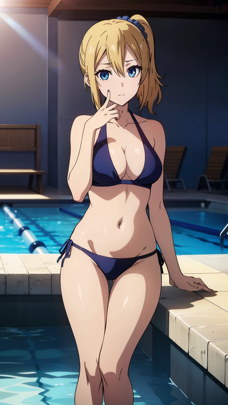 hayasaka, blonde hair, blue eyes, hair Scrunchie, side ponytail, Scrunchie, 1 girl, hair ornaments, alone, hair between eyes, (swimsuit, pool), (sexy pose:1.2), 
beautiful Finger, Beautiful body, beautiful character design, perfect eyes, Perfect face, expressive eyes, looking at the viewer, Appear on knees, sexy pose, in the center of the image, official art,High Definition CG Unity, Perfect lit, bright_front_face_lit, (table top:1.0),(Highest_quality:1.0), 4k, Super detailed, photograph, 8K, nffsw, High resolution, absurd:1.2, kodak portrait 400, film grain, Lens flare, (lively_color:1.2), (beautiful_medium breasts:1.4), (beautiful_face:1.3),(narrow_waist),
