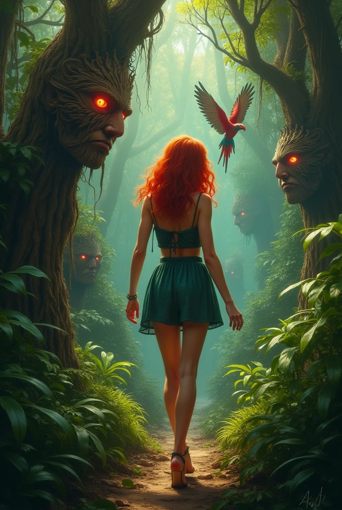 On an island in a horrific swamp filled with piles of human bones, a giant, eerie, man-eating pitcher plant in psychedelic primary colors appears in the mouth of a giant, man-eating pitcher plant. A blonde, blue-eyed femme fatale, dressed in a thin outfit and boasting an unparalleled beauty and honey-stained looks, stares at the viewer with an evil seductive smile and holds out her arms, inviting them in.