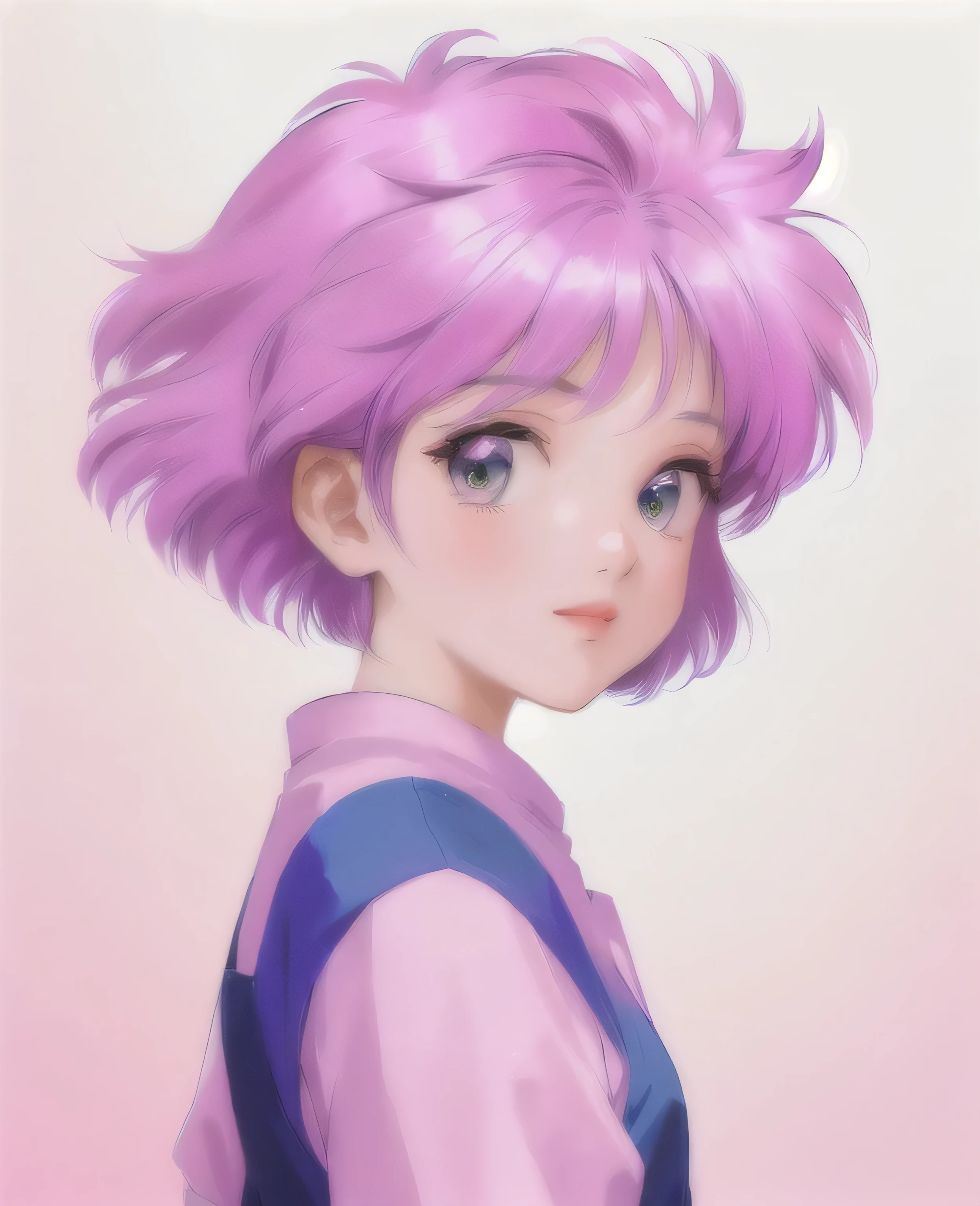 a drawing of a girl with short lilac hair and a vibrant colored shirt, clean anime outlines, fubuki, perfect lineart, clean lineart, inspired by Naoko Takeuchi, chihiro! fujisaki, anime style drawing, clean detailed anime style, in the art style of 8 0 s anime, in style of manga, crisp 8 k line art