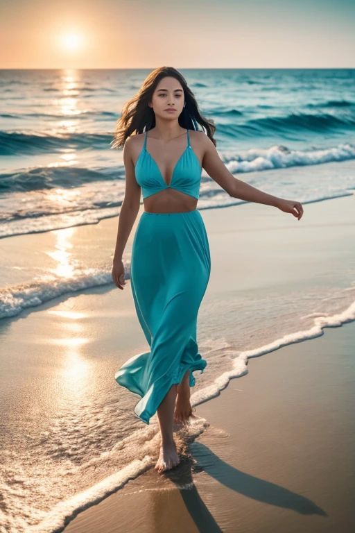 View/ショット Wide shot of a giant woman walking across the vast ocean, with the ocean stretching out to the horizon. theme（With details） A towering, 20-something-year-old woman with a toned waist and large hips. Her expression is determined and confident as she strides powerfully across the water.  Media Photo-Realistic Style , high detail, 8k resolution. resolution/ Detailed Terms Ultra-Detailed , high-resolution, lifelike, realistic quality.  Style See Hyper-Realistic Digital Art, similar to high-end concept art. Additional details（background、Environment, etc.） The ocean is vast and dynamic, with waves crashing around her. The sky is clear, with soft sunlight illuminating her from above. The background features an endless expanse of water with a clear horizon line. Her feet are partially submerged in the water, creating ripples around her. メインのカラーテーマ Natural ocean tones—deep blues and aquamarine water, soft golden sunlight from the sky. illumination/Shadow Soft , natural sunlight, casting gentle shadows along her body and on the ocean's surface, with reflections of her form in the water.  Quality Terms Best Image :1.5, 8k, masterpiece quality, Ultra-realistic.

