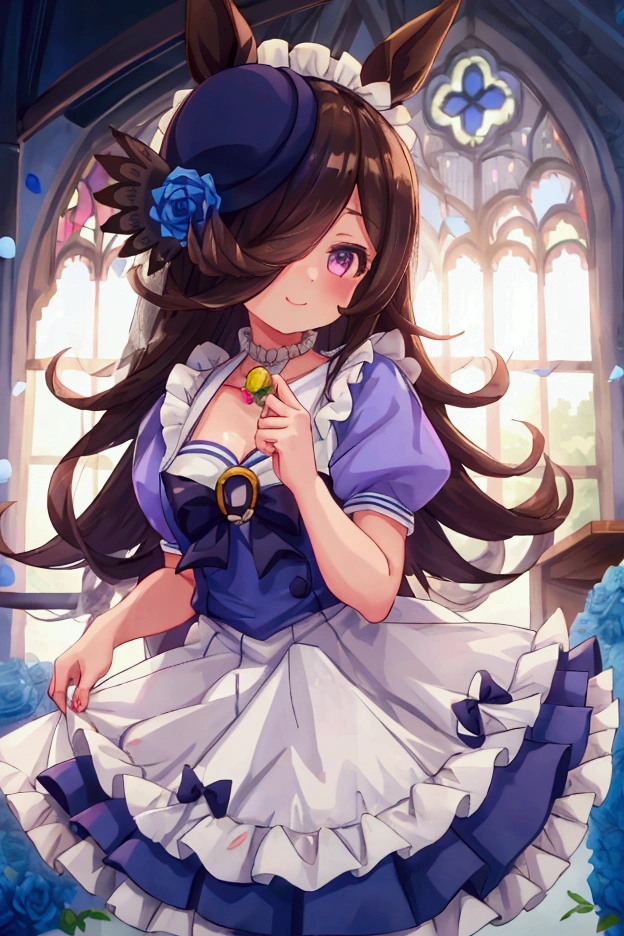 ((Super detailed, Exquisite quality, The absolute solution)), (in lovelive! style:1.5), ((lovelive!, Nozomi Tojo, Hair Dark purple hair, low twintails hair, Large Breasts, eyes are green)), ((A Rococo Victorian gown featuring a voluminous, huge hoop skirt and a long hem., princess style long skirt, A skirt full of fluffy frills and pleats))), ((Huge breasts, Cleavage)), (((breast focus))), ((The audience watching, smile)), Skin dents, Highly detailed skin, Cowboy Shot, (Soft Focus:1.2), (Shadows in the movie:1.2), (((Biologically correct hands))),