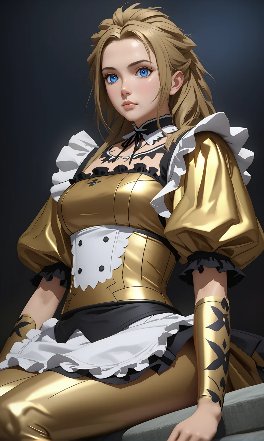  **************** in Maid Clothes with Big Breasts  ( gothic) Torn Skirt、 Golden Body Proportions 、 tousled blonde hair  (Inward-splayed feet) ( very detailed eyes and faces )  大きな胸がTorn Skirt血だらけで恥ずかしがり屋のエド・ブリンキー・アメリカ&#39;The most beautiful body art, Athi Gairan,  Painting by Jeremy Professional Gorgeous Man , Greg&#39;s Sleeve, Antonio Moro,  artstation trend , CGSOC IETY Trends,  complicated, Tall and Detailed , Accurate,  Dramatic Realism Art , CG, 3d, 