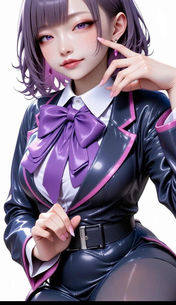 a close up of a person with purple hair and a purple tie, stylized anime, anime moe artstyle, katana zero video game character, anime girl of the future, portrait anime space cadet girl, portrait knights of zodiac girl, close up of a young anime girl, anime stylized, with glowing purple eyes, in an anime style, anime styled 3d