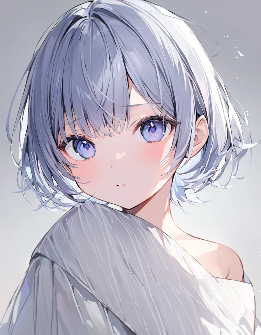 delicate、masterpiece、 best quality、{{one girl、cute、White background、 Shorthair、Gray Hair、