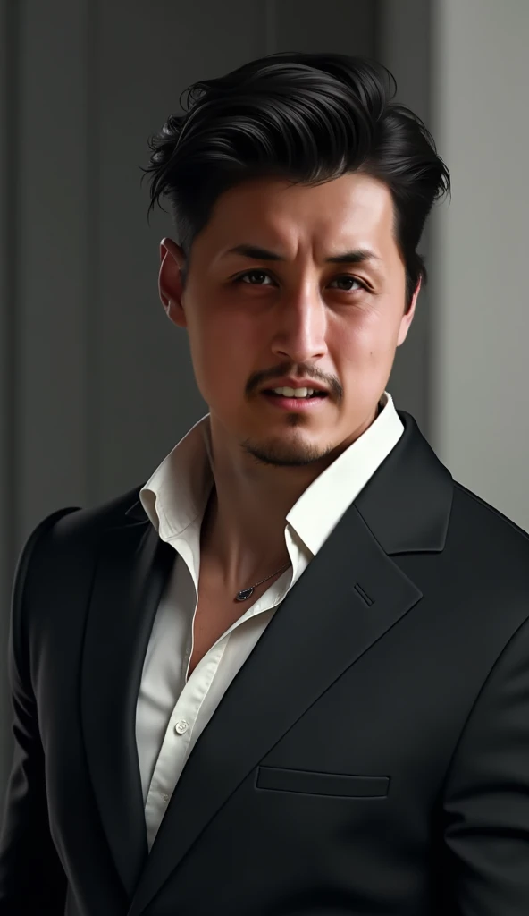 Mature man, bearded, half chest, scowling, 4k, high resolution, masterpiece, best quality, sharp focus, (cinematic lighting), collarbone, [:(detailed face:1.2):0.2], Asian boy