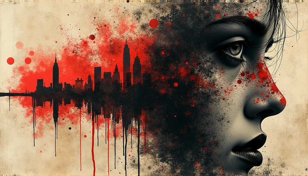 Painting of a woman with a city skyline in the background - SeaArt AI