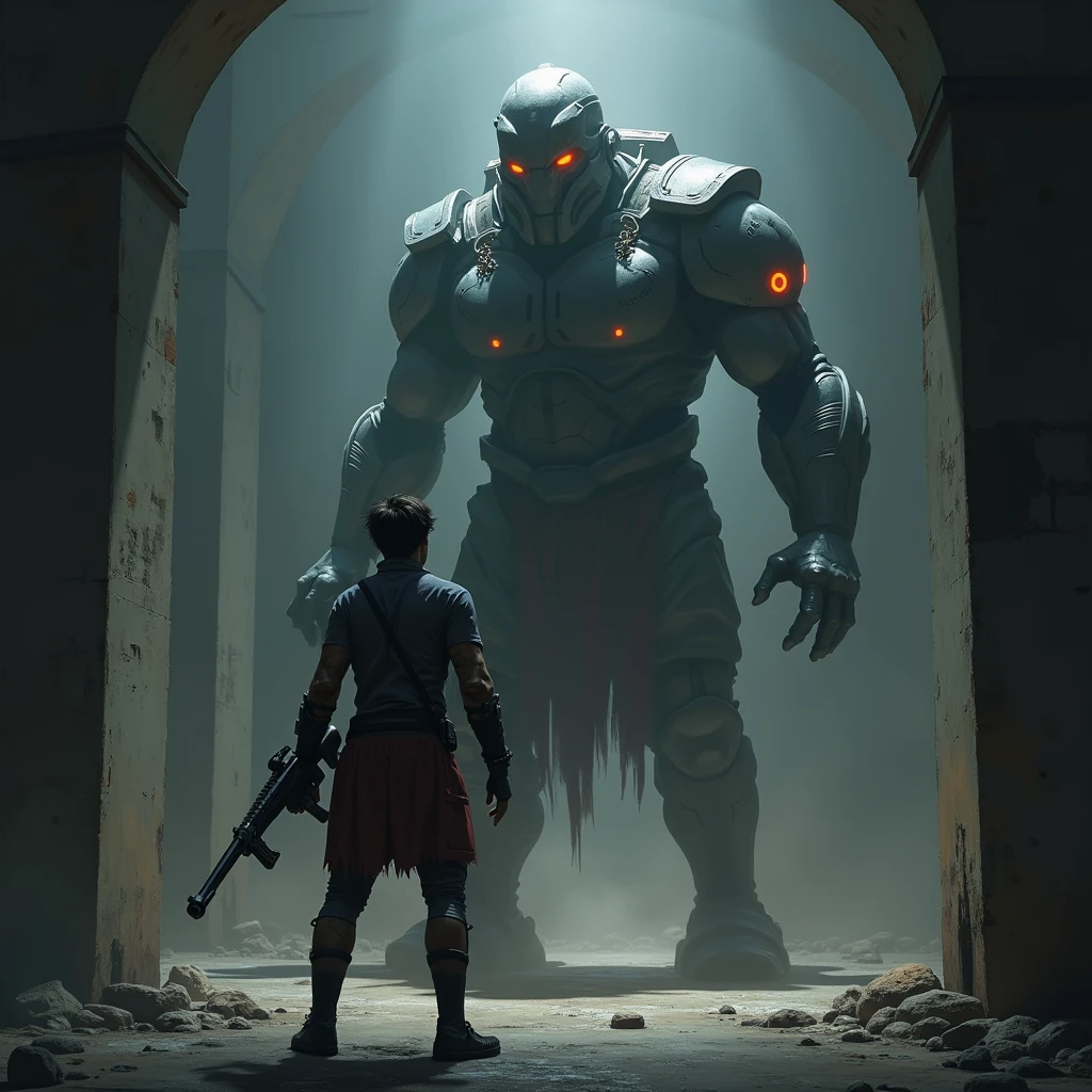 arafed man in a prison cell with a giant monster in the background, highly detailed surreal vfx, cgsociety 9, 3 d epic illustrations, cinematic lighting photography, anamorphic illustration, cinematic cgsociety, cinematic keyframe, photorealistic dark concept art, detailed cinematic photography, vfx art, 3d cinematic volume light, epic digital art illustration, realistic vfx simulation --auto --s2