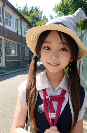   Ultra High Definition,   high definition  ,  retina, 
   twin tails, stick out my 舌, masterpiece,   best quality, 
(((  Transcendence Cute Elementary School Student  )))、((( Witch hat )))、((Witch&#39;s Clothes))、 Witch's Transcendence Short Skirt、 ((  Ultra Short Skirts  ))、(( beautiful legs))、Outback of the Forest 