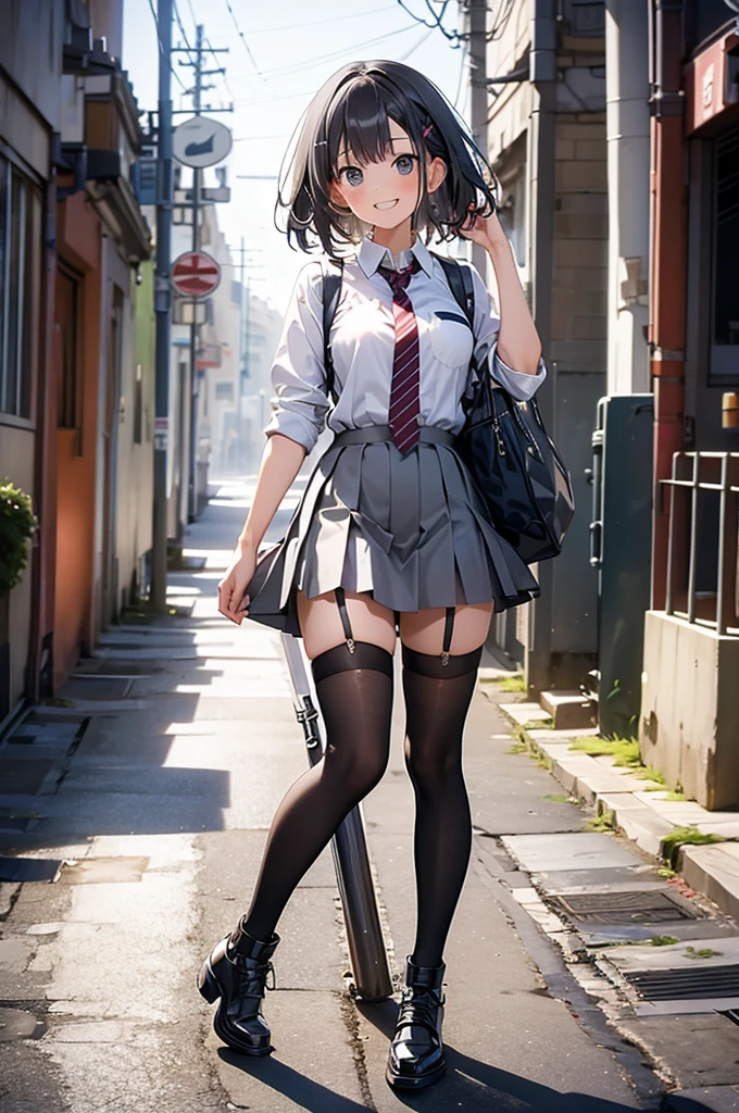  miniskirt　 suspenders　Sakura　smile　Knee-high　 Knee Socks 　tie
