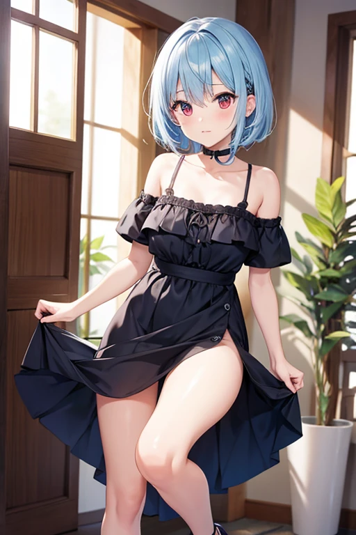 masterpiece, Highest quality, Rem, One Girl, lingerie,Beautiful Eyes,Blue Hair,whole body,Are standing