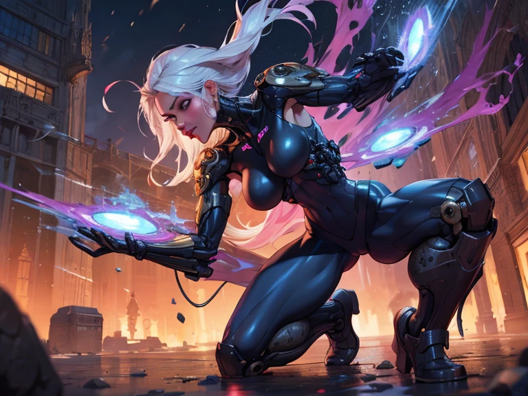 Black, ((Best quality)), ((masterpiece)), (detailed: 1.4)woman full body fitness defined, half thick naked thighs, muscular body parts covered by symbiont black sticky clothing, marvel venom ((large breasts)) , (((clothing and white)), pastel, white mohawk hair with a bangs covering one eye, short underwear, garter belt, by mucha, niji, close to real, best quality, almost naked, psychopathic, crazy face, action pose, sexy pose, Harley Quinn, starry night background with big nebula in the sky,, imitating outfit, pointed shoulder pads, white eyes without pupils, HDR (High Dynamic Range),Ray Tracing, NVIDIA RTX,Super-Resolution,Unreal 5,Subsurface dispersion, PBR texture, Post-processing, Anisotropic filtering, Depth of field, Maximum clarity and sharpness, Multilayer textures, Albedo and specular maps, Surface shading, Accurate simulation of light-material interaction, Perfect proportions, Octane Render, Two-tone lighting, Wide aperture, Low ISO, White balance, Rule of thirds, 8K RAW, crysisnanosuit
