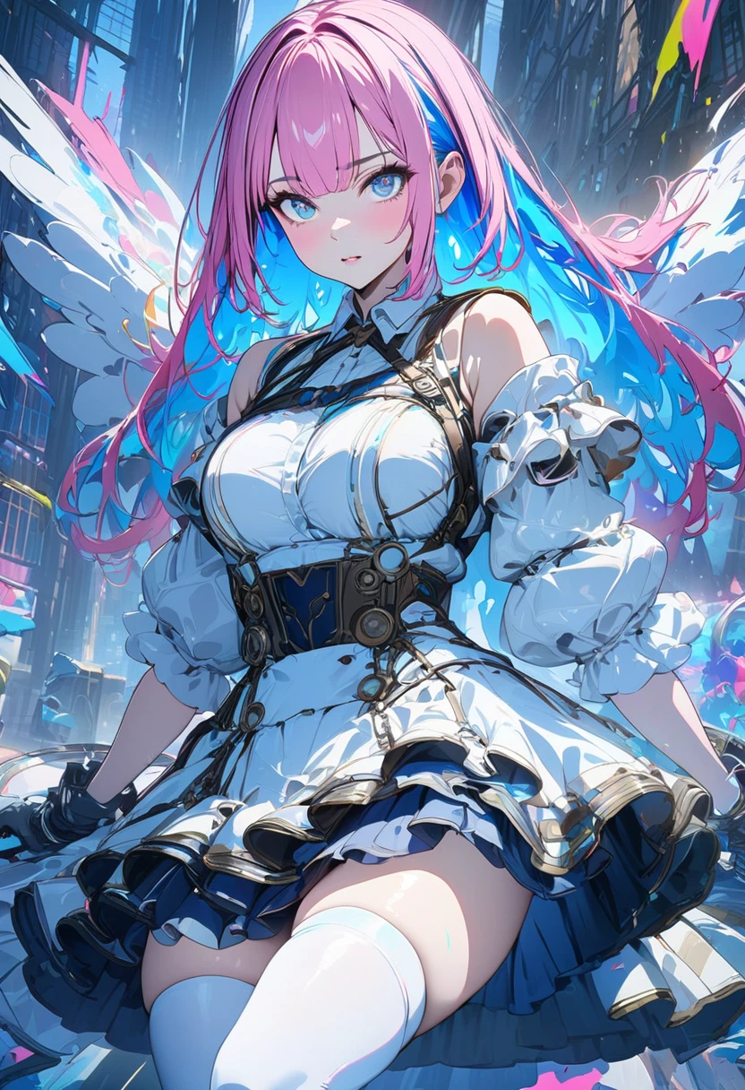 (Masterpiece, Best quality, High quality:1.4), Professional artwork, Intricate details, Field of View, Sharp focus, Detailed painting, Masterpiece, Cinematic lighting, trending on pixiv, (Vivid lighting, Vibrant colors, author:Nagasawa rose:1.05), (,A MILF:1.1), Solo, (Curvy:1.1), standing, (Full body shot:1.1),
(Red hair:1.05), Long hair, High ponytail, lipstick, Makeup, Ultra Detail Hair, Ultra Detail Face, (Purple eyes:1.05), Perfect eyes, Perfect face, (Confused, Blush:1.2), (black thighhigns, a garter belt:1.1), Pleated skirt, White shirt, high-heels,
(Large breasts:1.1), cleavage, Big ass, Thighs,light pink medium length hair,Hinamori Yamon