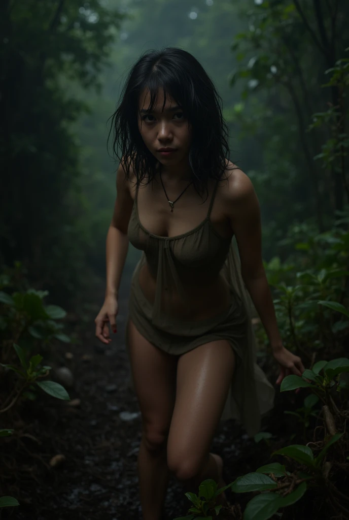 (masterpiece:1.4),(best quality:1.4),ultra high res,raw photo,1girl, asian , (hiking with bikini:1.4), jungle background, mountains , wet , skinny , (backpack), photoshoot, huge breast , sweaty, wet body, exhausted, (natural shading)