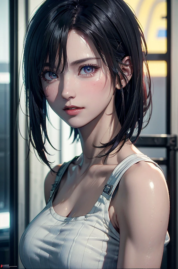 [black hair, asymmetrical hair, blunt bangs, bob cut, cowboy shot, uhd, retina, masterpiece, accurate, anatomically correct, textured skin, super detail, high details, high quality, award winning, best quality, high-res, 1080P, HD, 4K, 8k, 16K], A lovely and sweet Chinese woman, Delicate and sexy collarbone, Attractive goose face, double eyelid, Clever pink eyes, Pink Lips, small, upturned nose, Exposing shoulders, Concentrated face, Face close-up, Ultra HD, Super Detail, Full body photo, Ultra-thin, optimal light transmission ratio, 4 fingers and 1 thumb, JK Mini Skirt