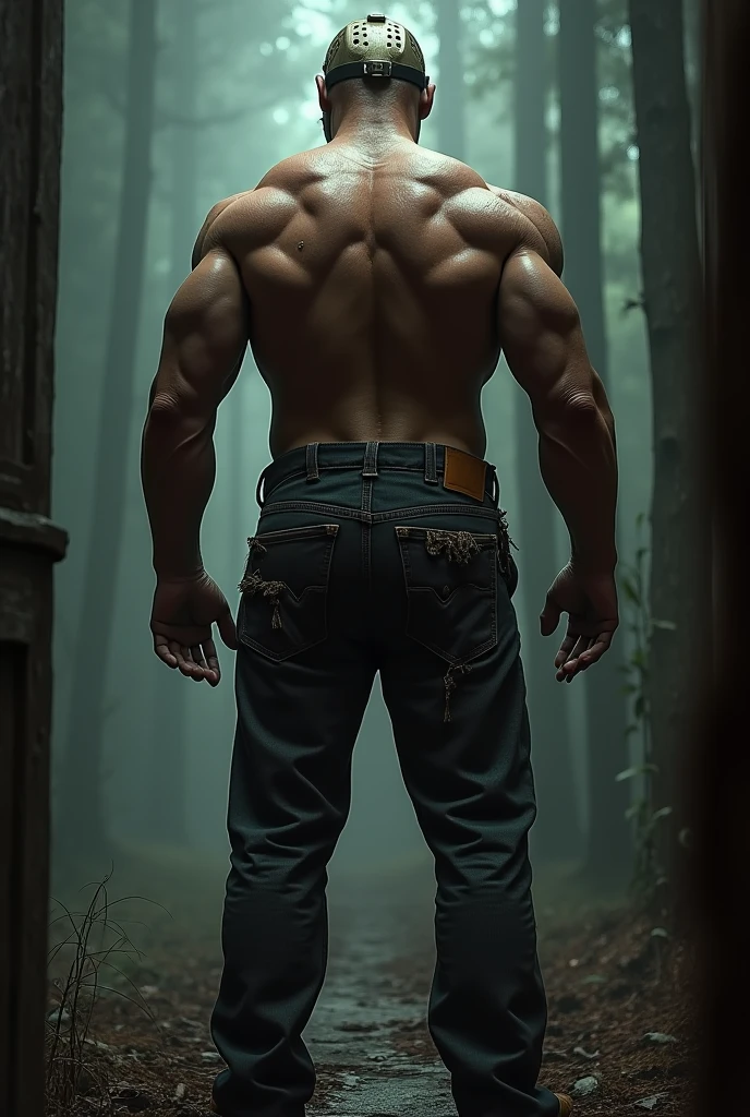Human, realistic, masterpiece, best quality, cinematic lighting, natural shadow, highest detail, professional photography, detailed background, depth of field, insane details, intricate, aesthetic, detailed face, subsurface scattering, realistic hair, glowing eyes, muscular, masculine, large pectorals, textured skin, side view of a handsome man, angry determined snarl, werewolf, (hairy:1.1), wearing a torn tank top and torn jeans, short hair, in a dark spooky forest with many trees, scary trees with imposing branches, jackolanterns strewn over the ground, night time, volumetric lighting moonlight, Halloween, homoerotic, (dynamic pose, running, chasing) claws extended from his fingers